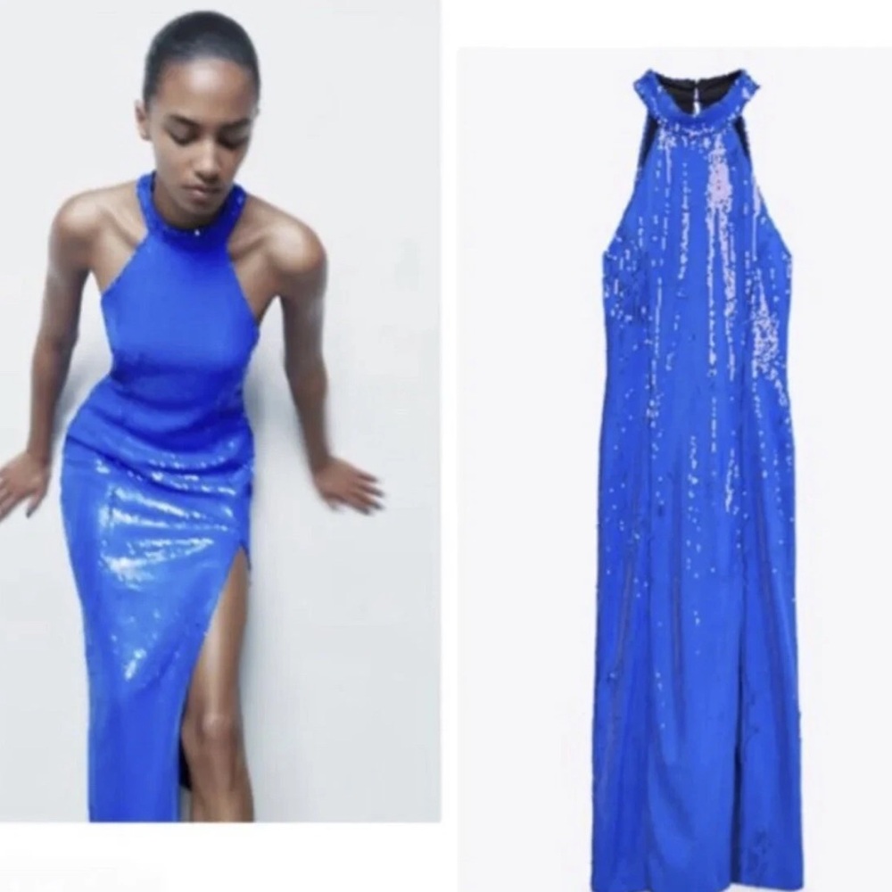 Zara blue sequin dress
